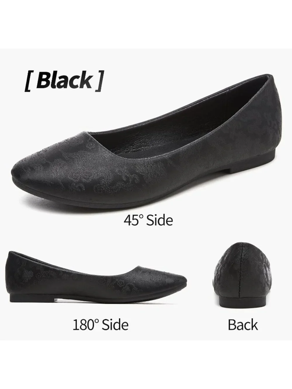 Women's Black Embroidery PU Leather Comfortable Ballet Flat Slip on Casual Shoes